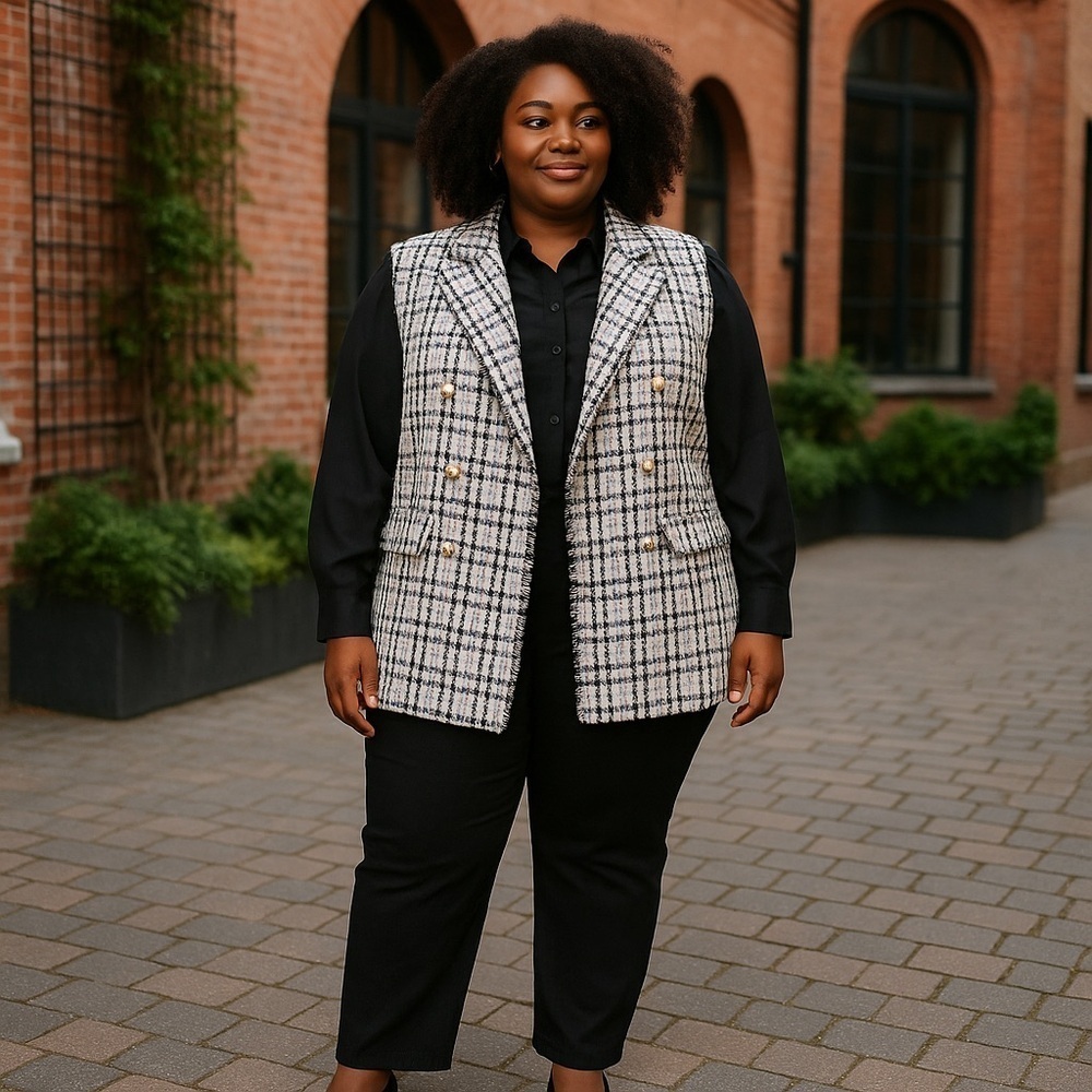 ❄️ Cato | PLUS SIZE BOUCLE VEST Black/White Business Casual Various Available